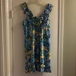 New Directions Blue and Yellow Midi Floral Dress